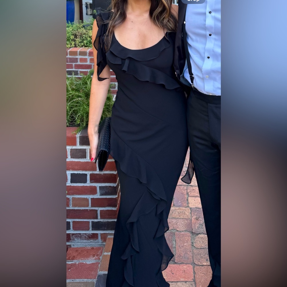 MAJORELLE Black Ruffle Maxi Dress